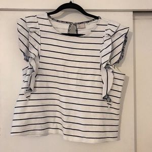 Anthropologie Postage Stamp Ruffle Sleeve Top